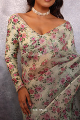 Tara Mint Printed Hand-Embroidered silk blouse